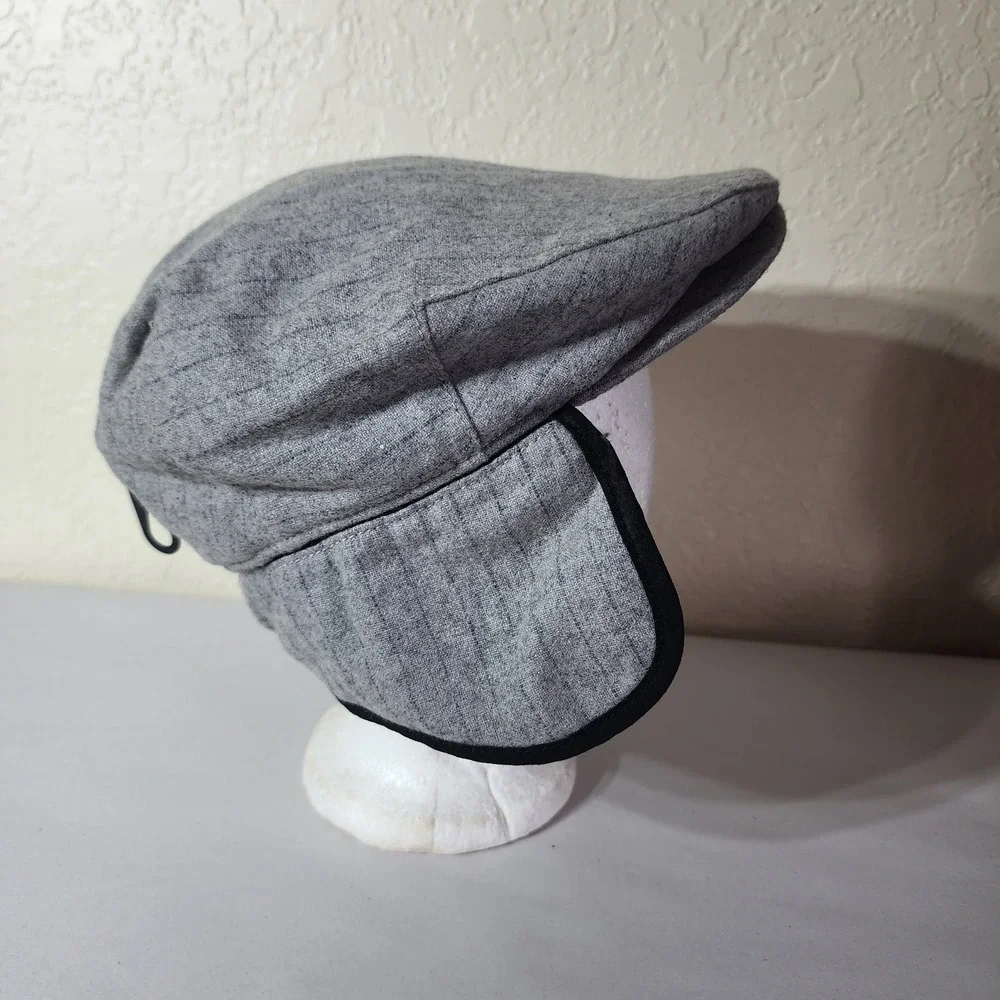 New Era EK Collection Mens Grey Pinstripe Flat Cap Ear Flaps Wool Blend Large